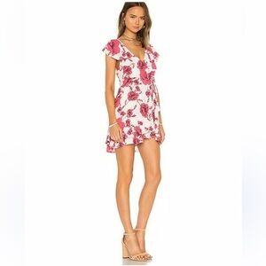NWT Free People French Quarter Floral Short Sleeve Wrap Dress White Pink Size XS